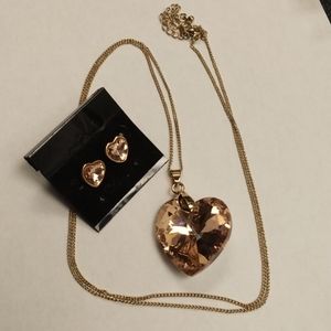 Danbury Mint Heart Cut Glass Pendant Necklace and Heart Shaped Earrings